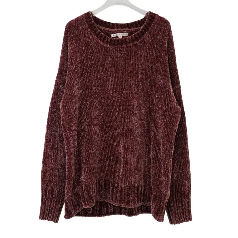 Seven Ultra Plush Chenille Pullover Sweater Mauve Pink Crewneck Sweater Medium